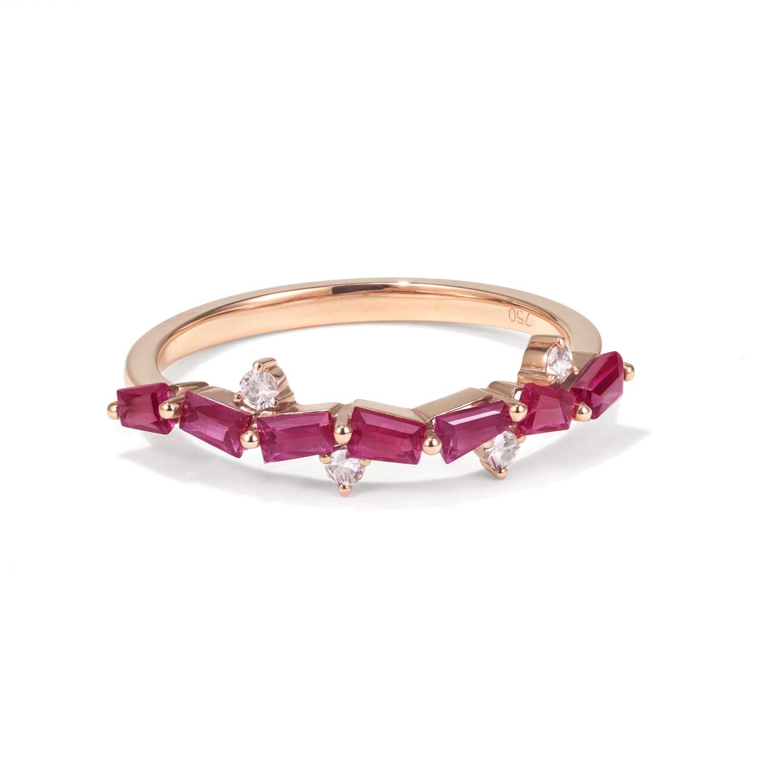 18K Rose Gold Natural Diamond and Ruby Stackable Ring - JewelryAndStore