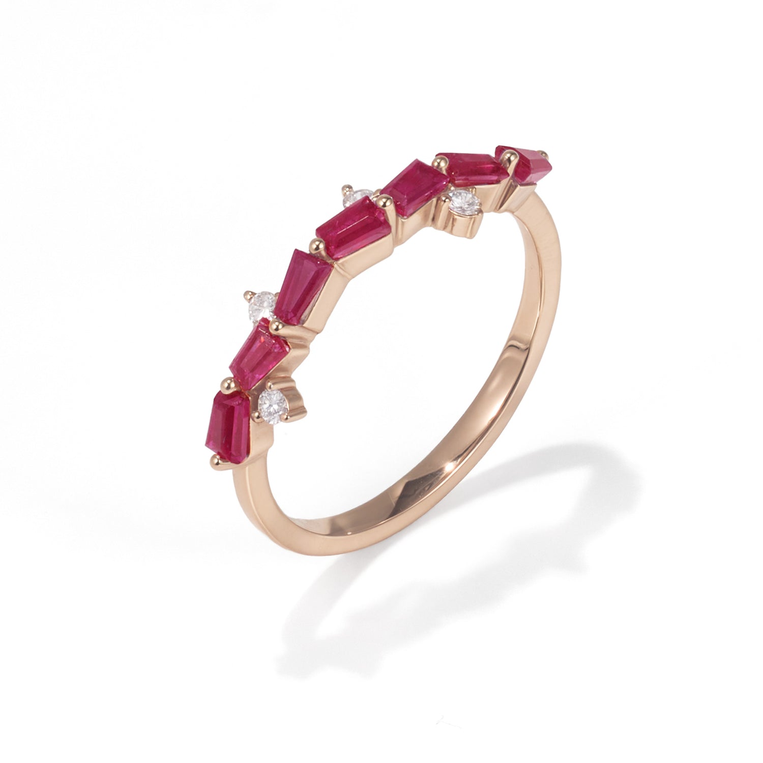18K Rose Gold Natural Diamond and Ruby Stackable Ring - JewelryAndStore