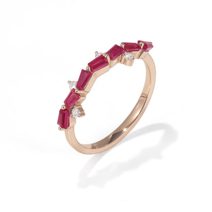 18K Rose Gold Natural Diamond and Ruby Stackable Ring - JewelryAndStore