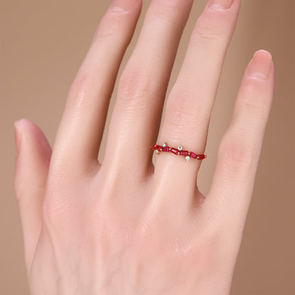 18K Rose Gold Natural Diamond and Ruby Stackable Ring - JewelryAndStore