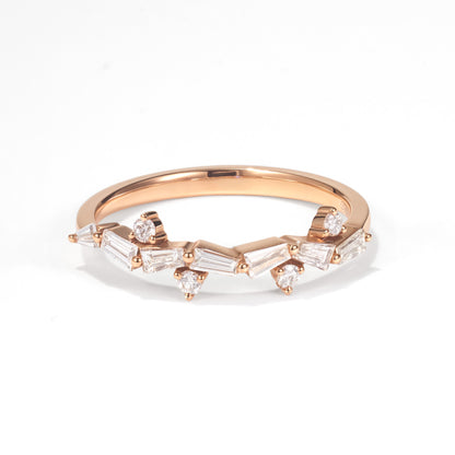 18K Rose Gold Natural Baguette Diamond Stackable Ring - JewelryAndStore