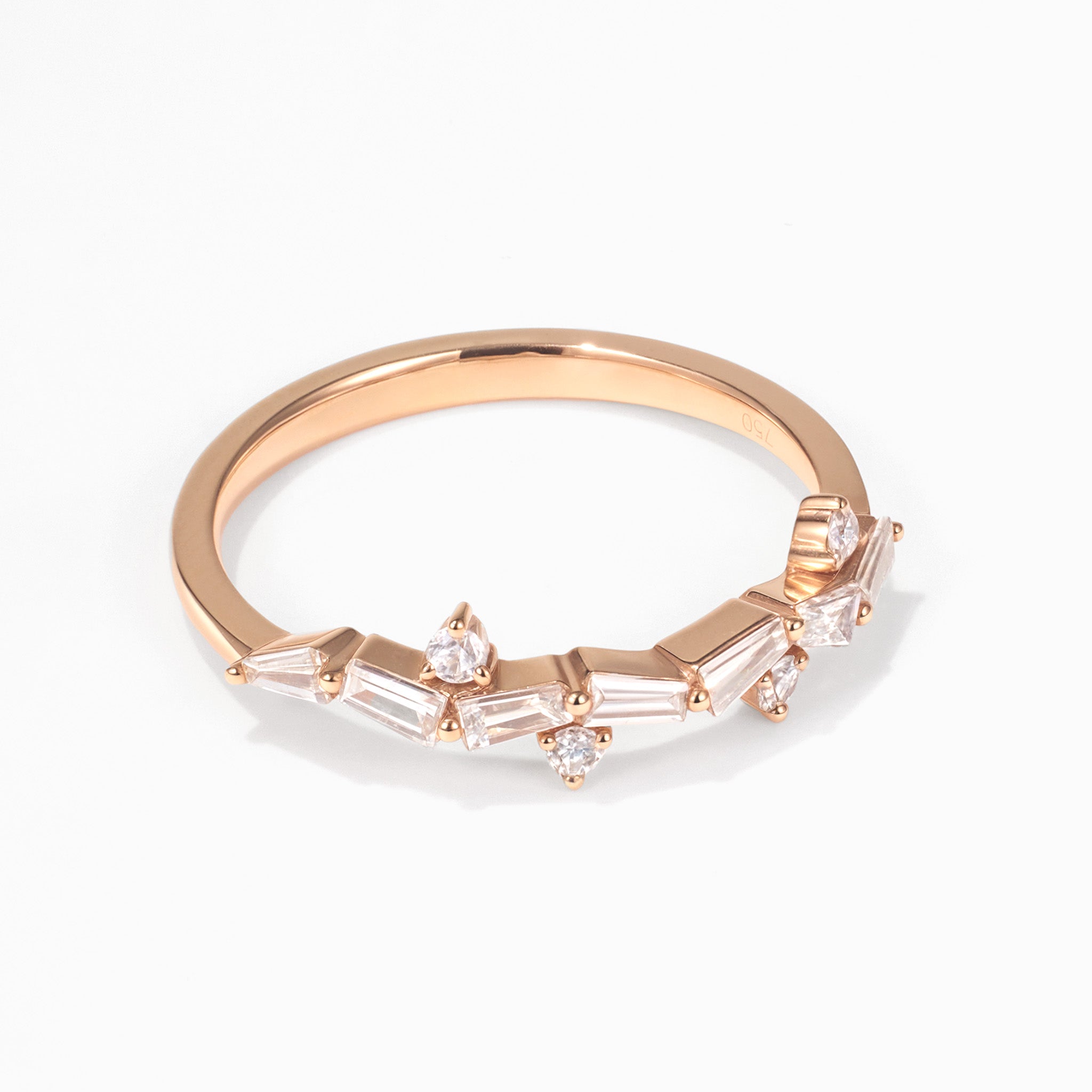18K Rose Gold Natural Baguette Diamond Stackable Ring - JewelryAndStore