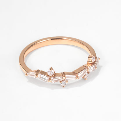 18K Rose Gold Natural Baguette Diamond Stackable Ring - JewelryAndStore