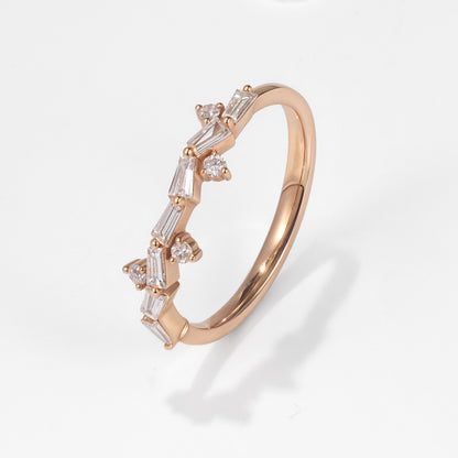18K Rose Gold Natural Baguette Diamond Stackable Ring - JewelryAndStore