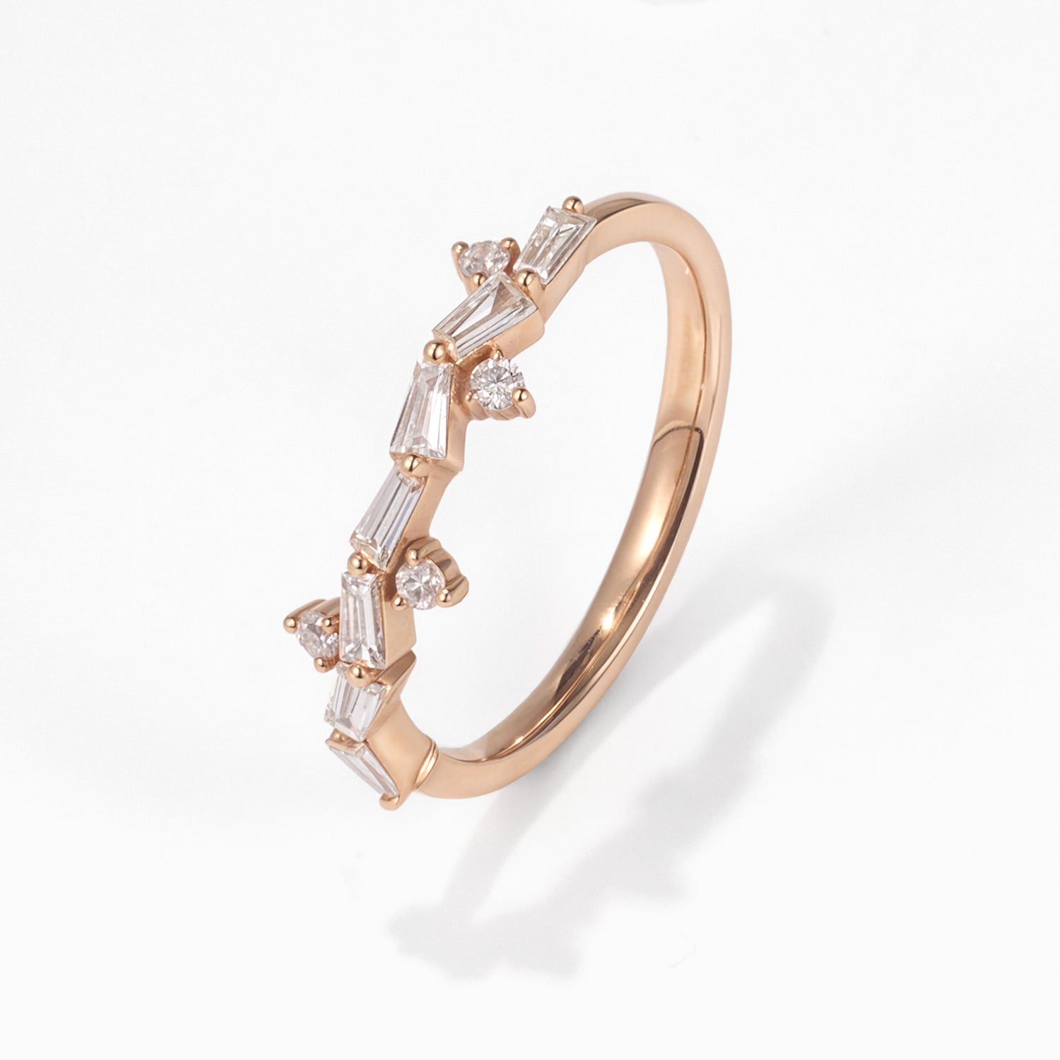 18K Rose Gold Natural Baguette Diamond Stackable Ring - JewelryAndStore