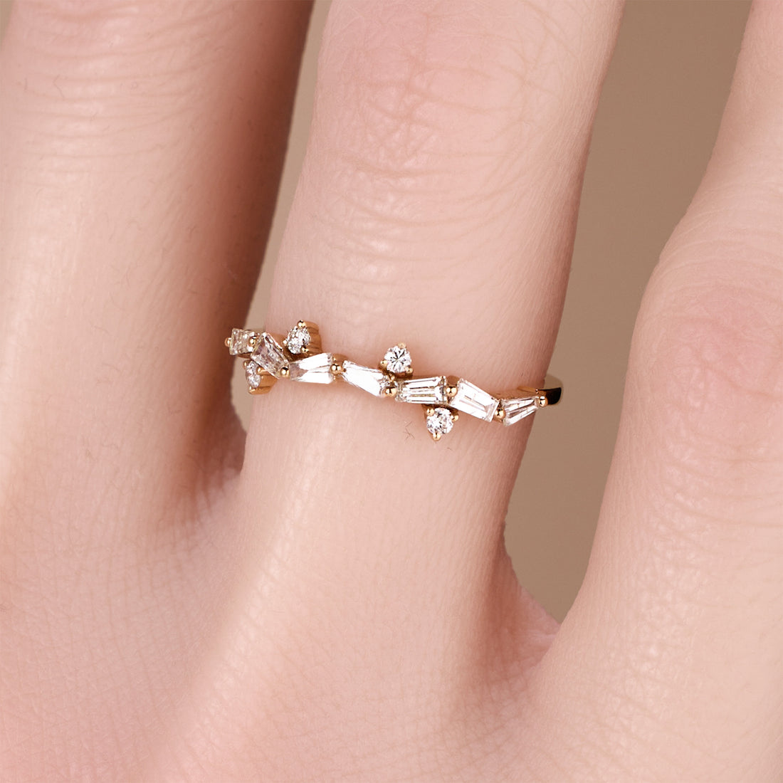 18K Rose Gold Natural Baguette Diamond Stackable Ring - JewelryAndStore