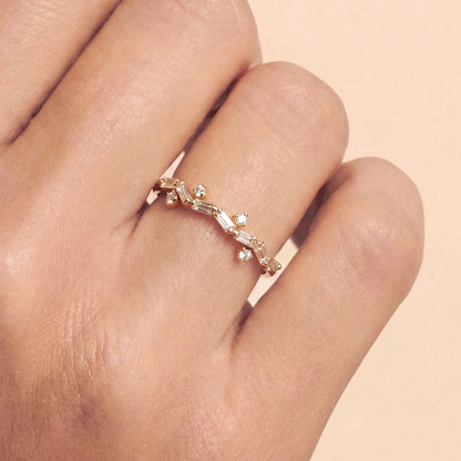 18K Rose Gold Natural Baguette Diamond Stackable Ring - JewelryAndStore