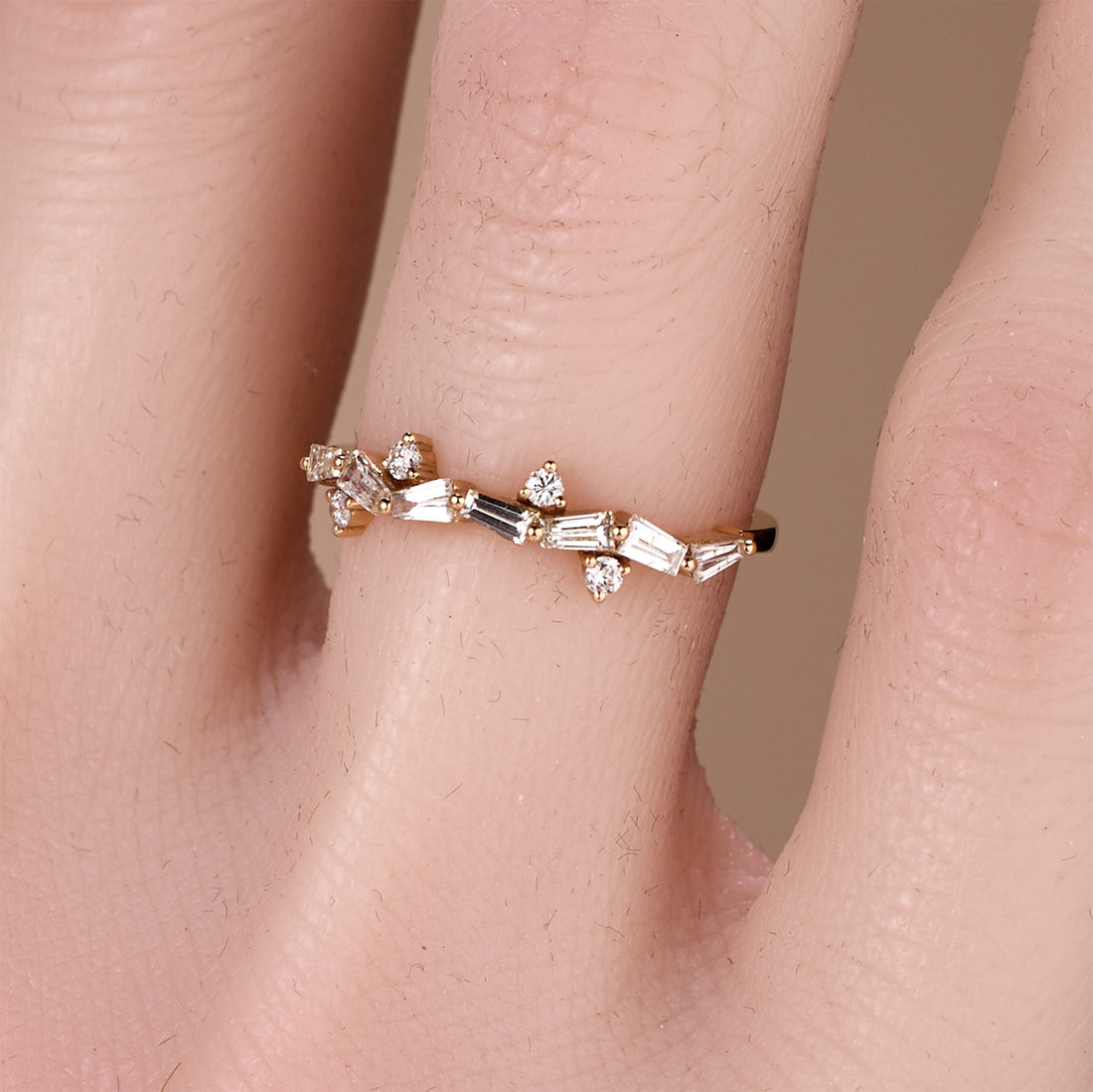 18K Rose Gold Natural Baguette Diamond Stackable Ring - JewelryAndStore