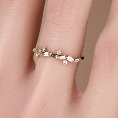 18K Rose Gold Natural Baguette Diamond Stackable Ring - JewelryAndStore