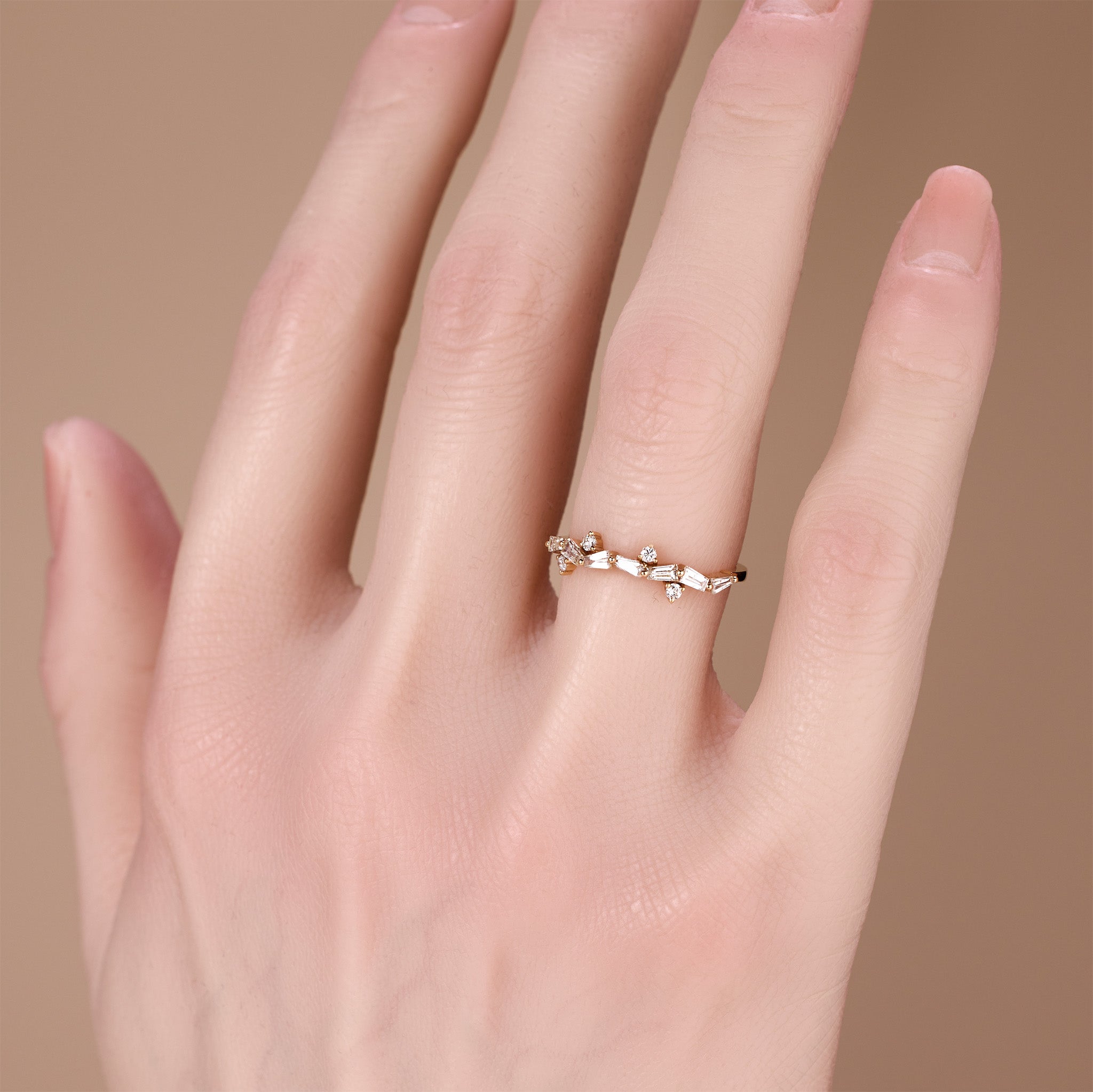 18K Rose Gold Natural Baguette Diamond Stackable Ring - JewelryAndStore