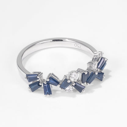 Natural Blue Sapphire and Diamond Band Ring in 18K White Gold - JewelryAndStore
