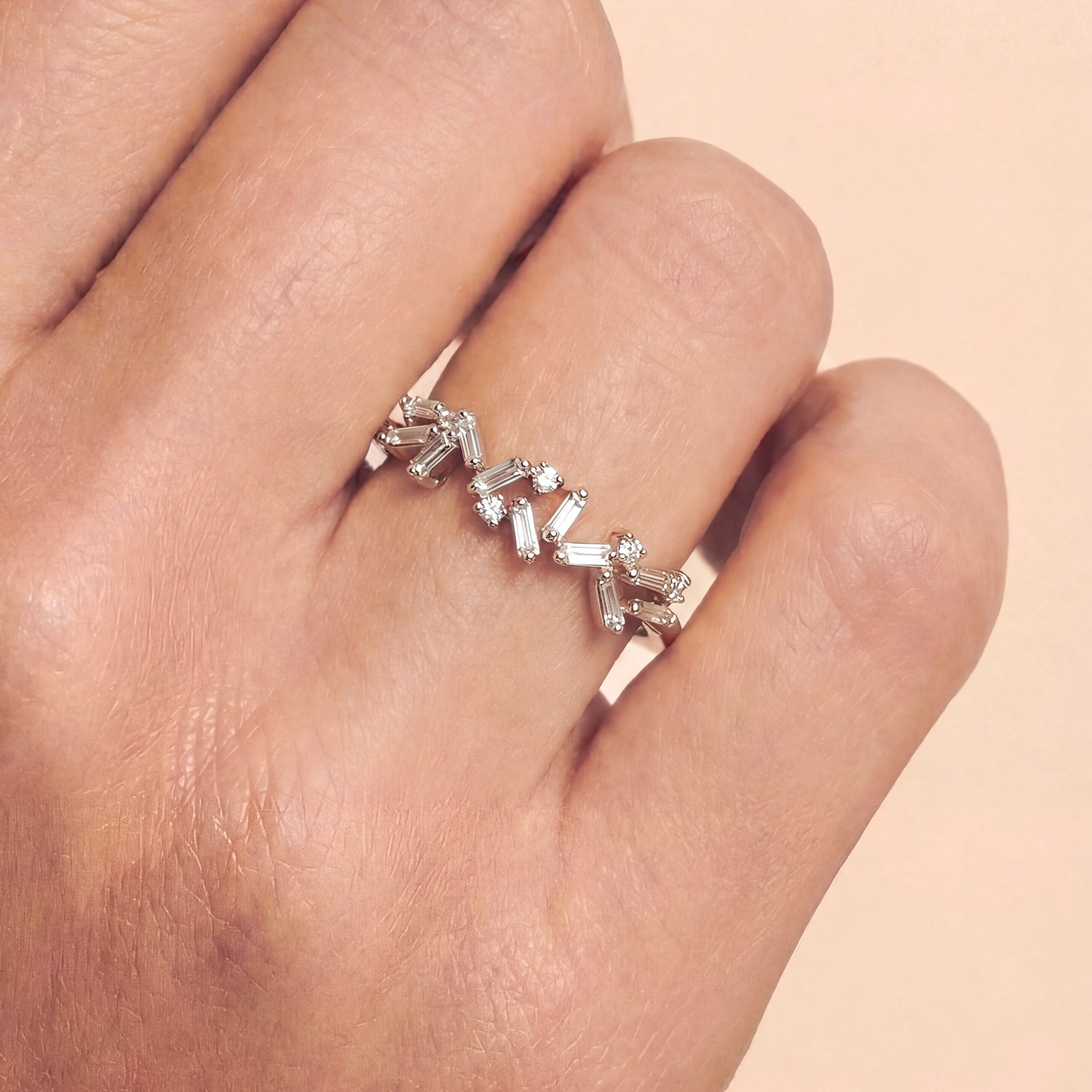 Natural Diamond Band Ring in 18K White Gold - JewelryAndStore