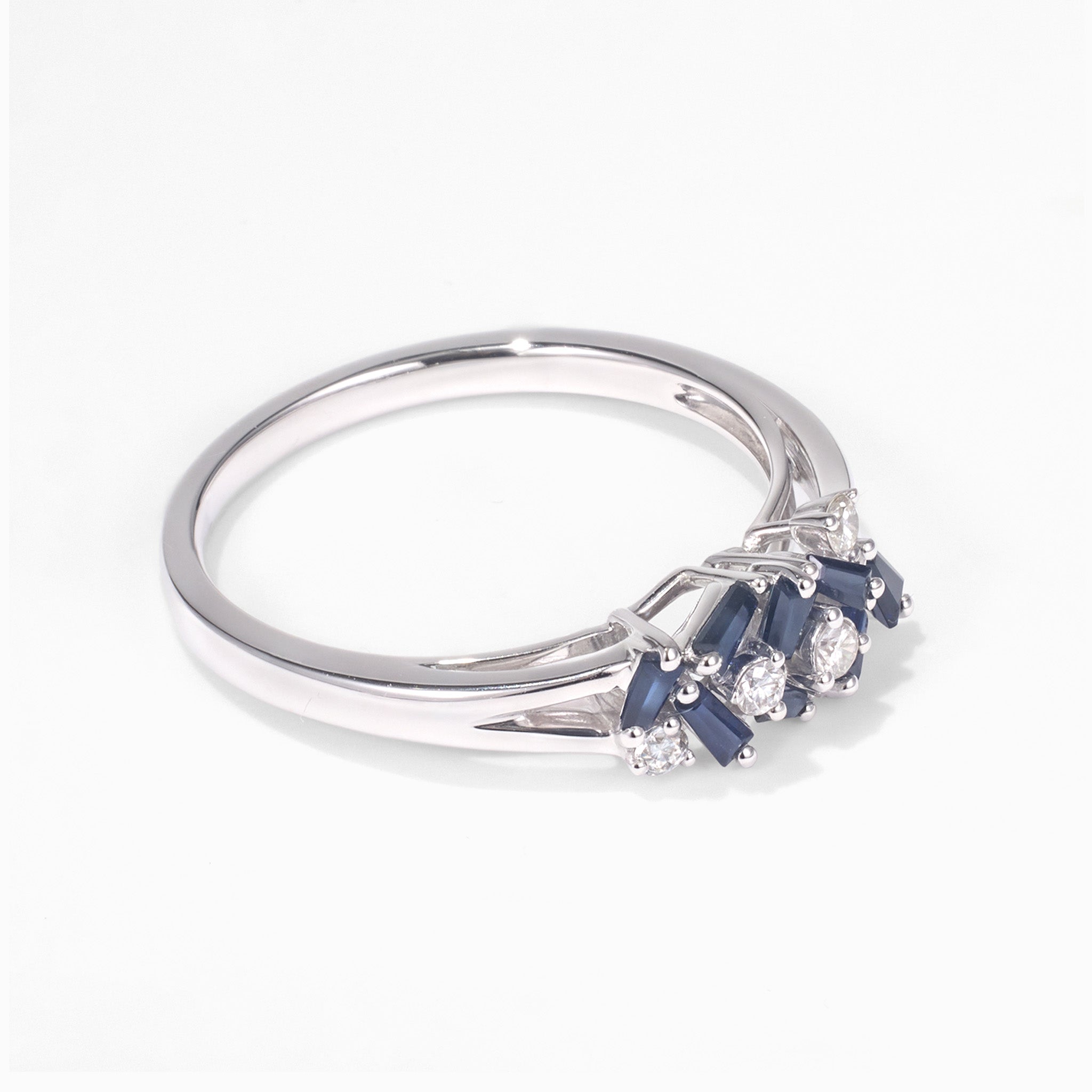 Natural Blue Sapphire Diamond Cluster Ring in 18K White Gold - JewelryAndStore