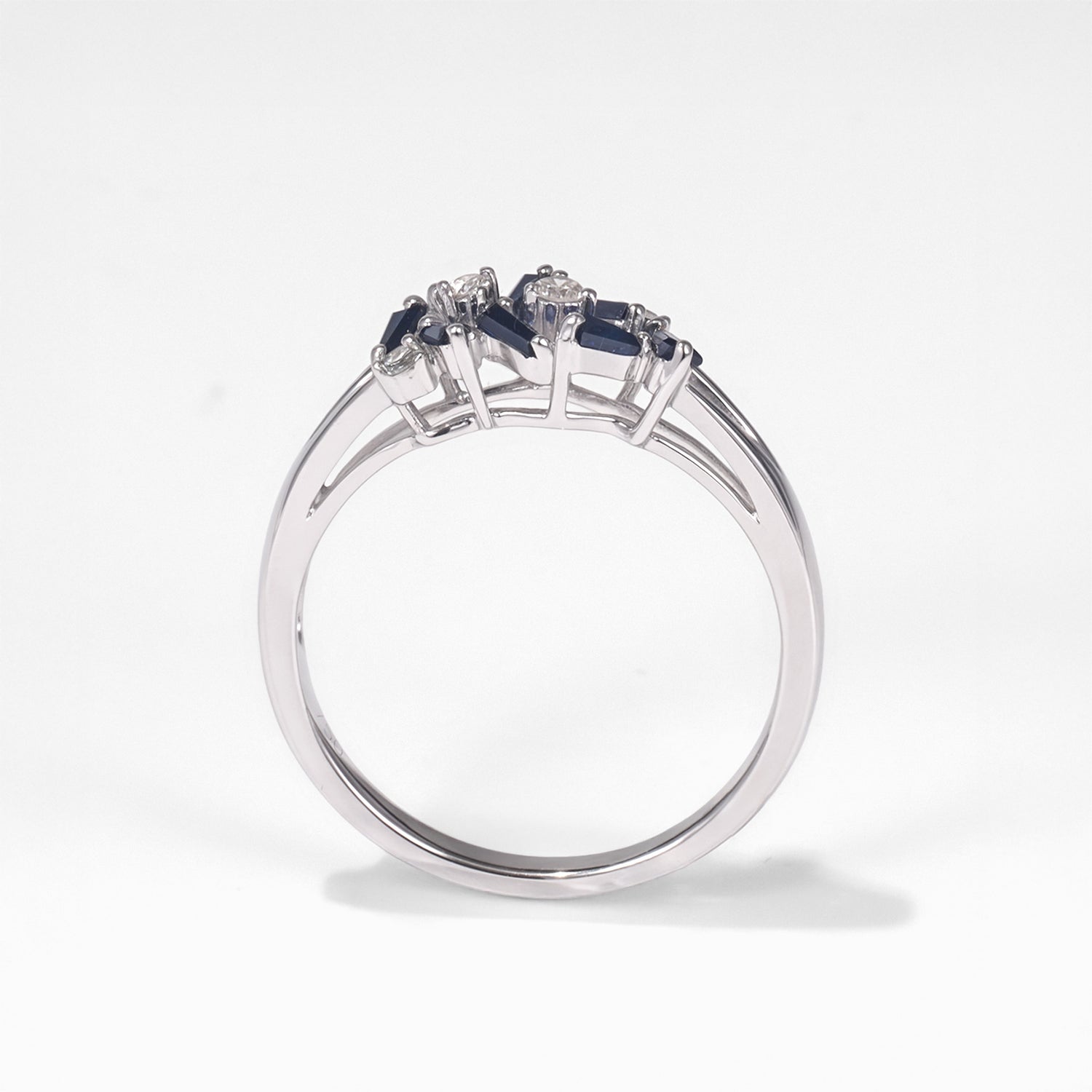 Natural Blue Sapphire Diamond Cluster Ring in 18K White Gold - JewelryAndStore