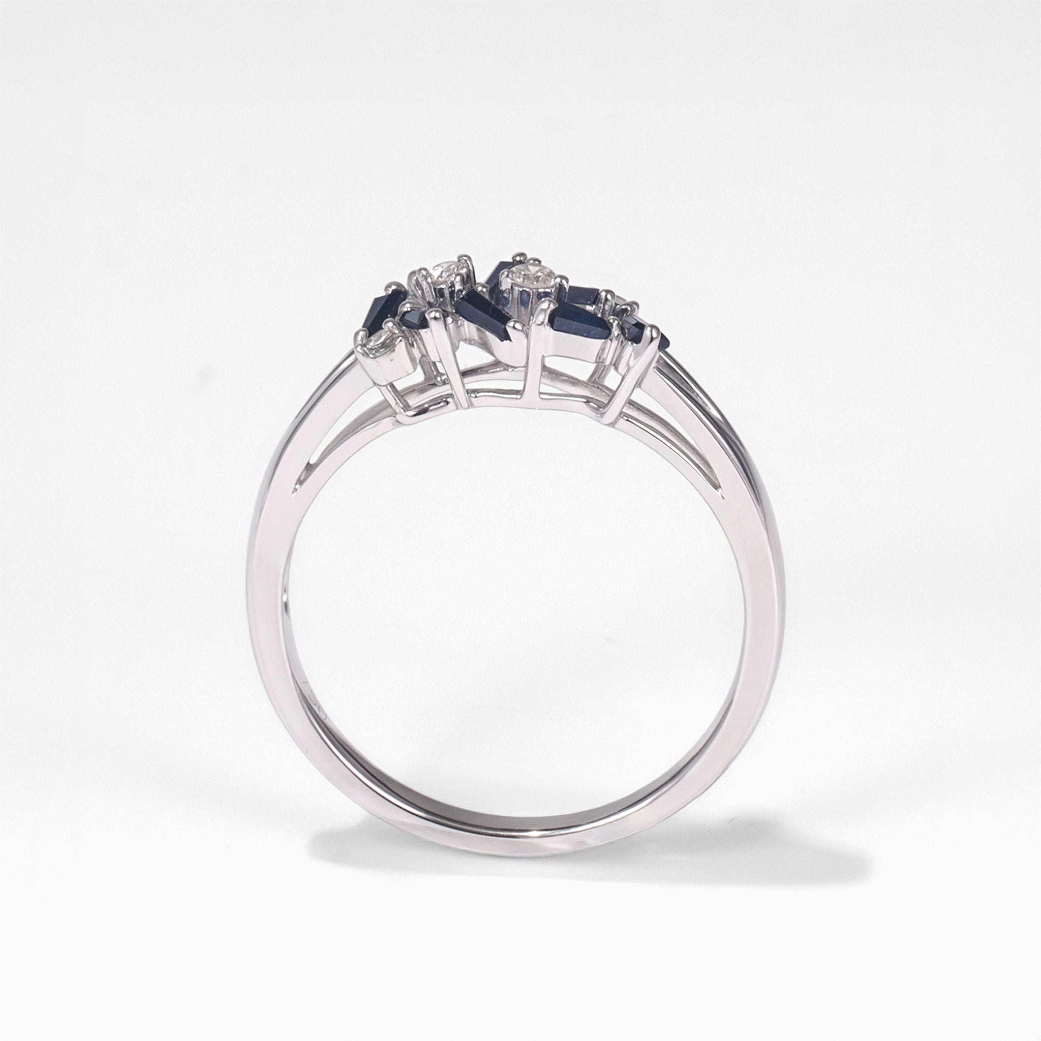 Natural Blue Sapphire Diamond Cluster Ring in 18K White Gold - JewelryAndStore