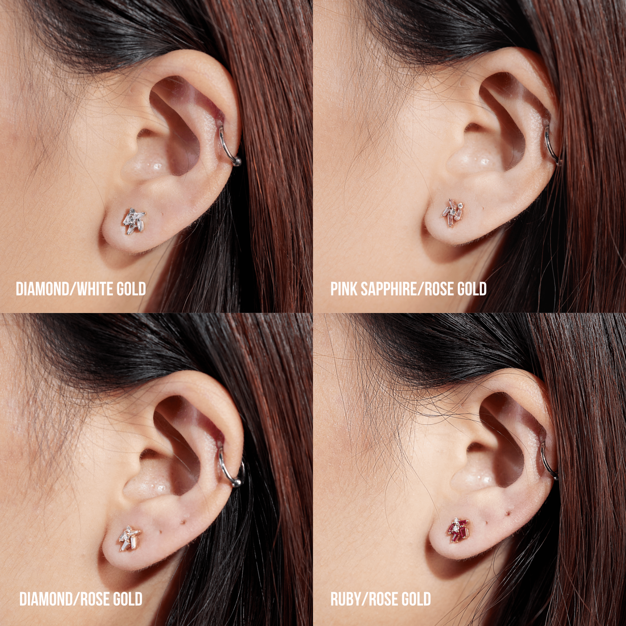 Cluster Earring Studs with Natural Diamonds &amp; Sapphires - Jewelry And Store