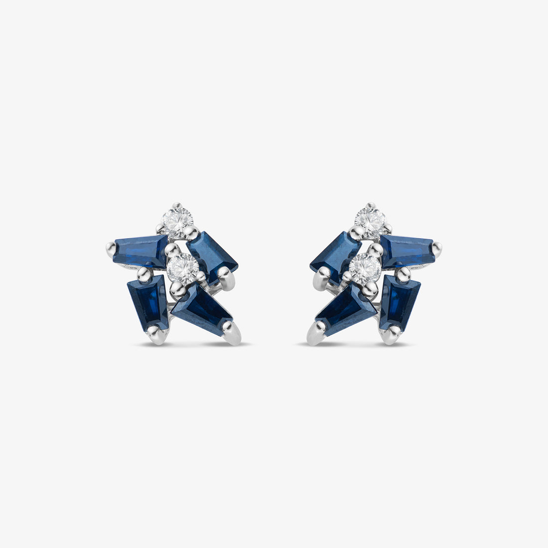 18K Gold Cluster Stud Earrings with Natural Diamonds &amp; Sapphires