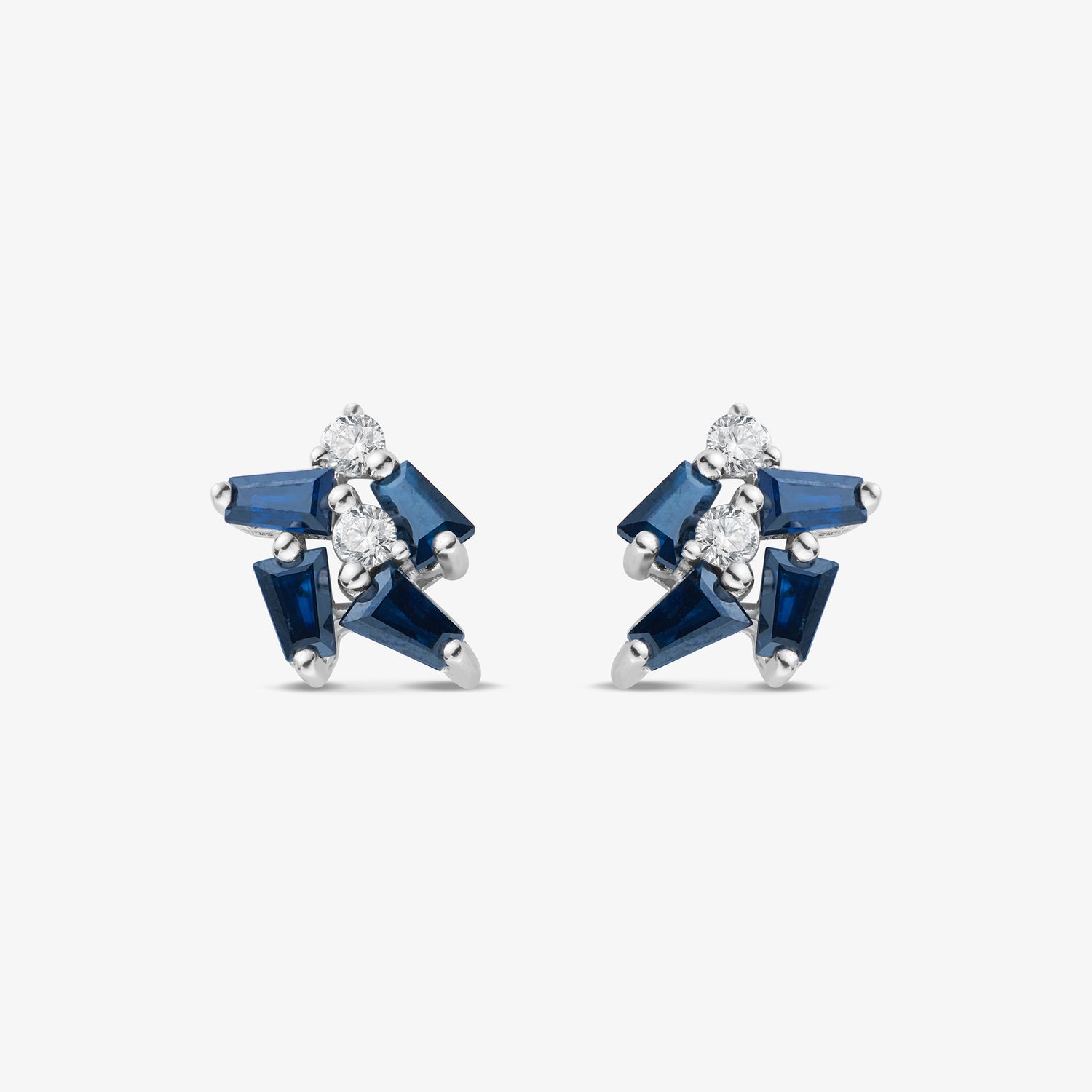 18K Gold Cluster Stud Earrings with Natural Diamonds &amp; Sapphires