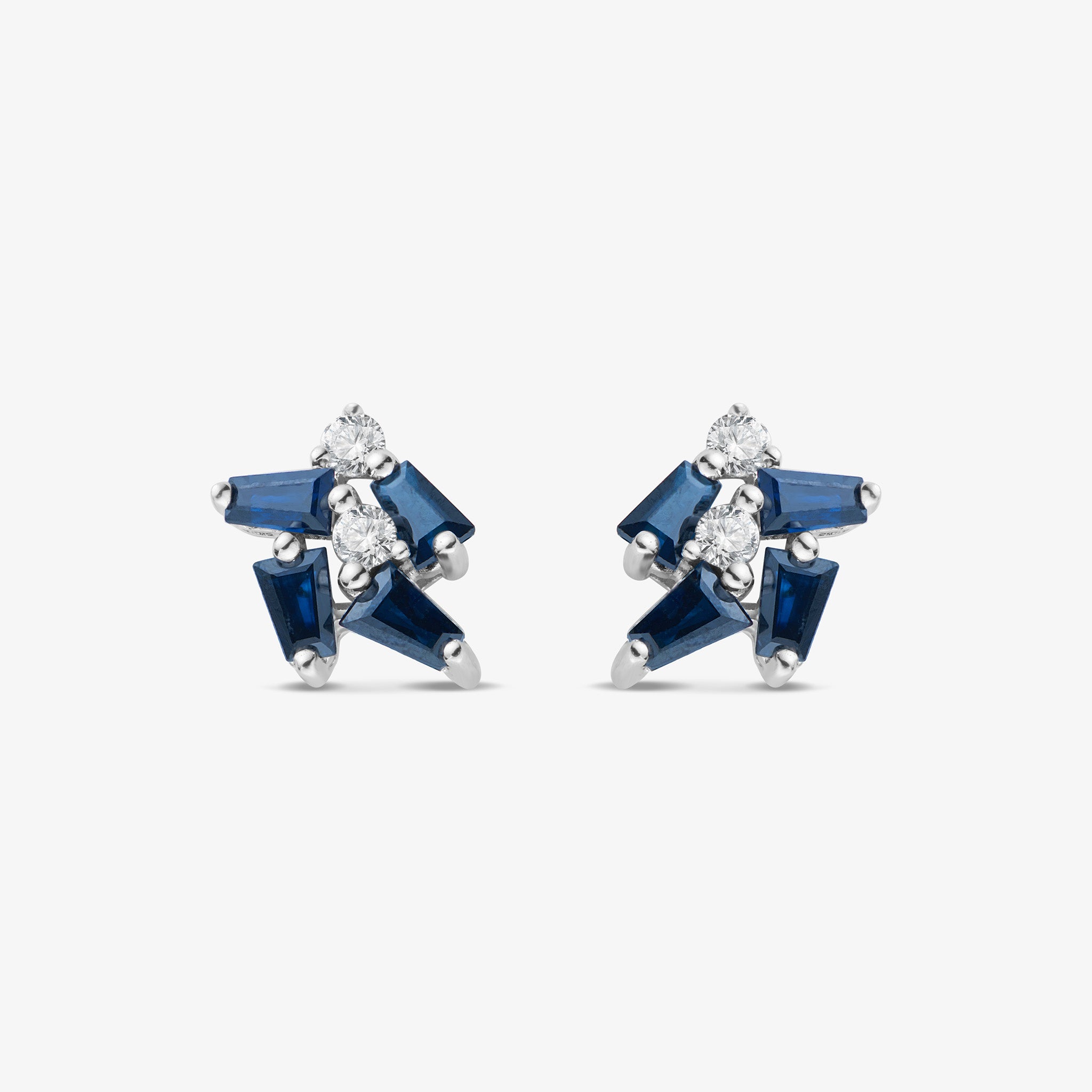 18K Gold Cluster Stud Earrings with Natural Diamonds &amp; Sapphires
