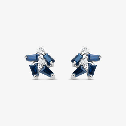 18K Gold Cluster Stud Earrings with Natural Diamonds &amp; Sapphires