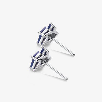 18K Gold Cluster Stud Earrings with Natural Diamonds &amp; Sapphires