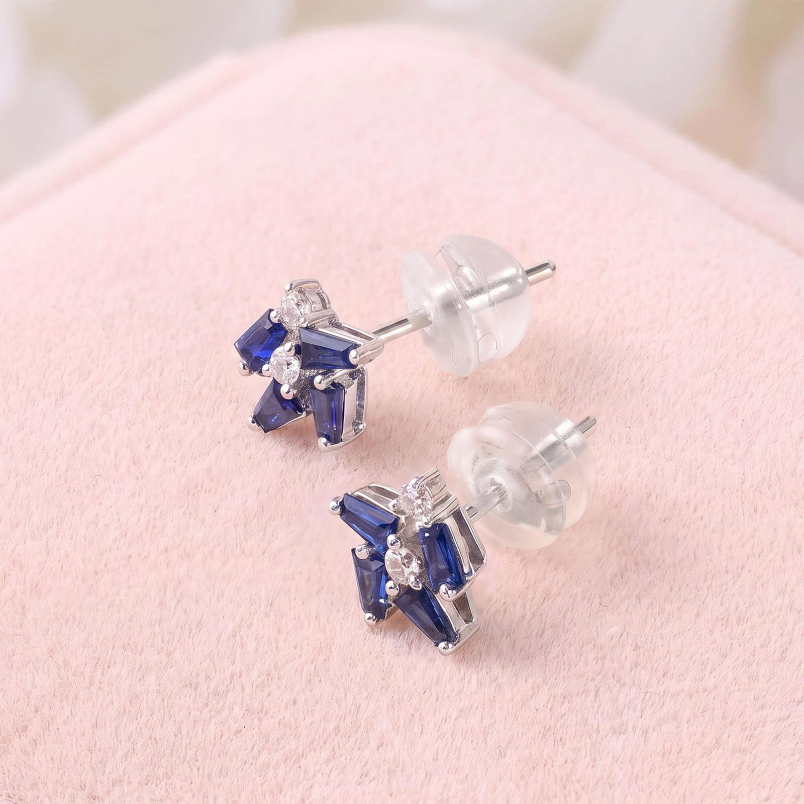 18K Gold Cluster Stud Earrings with Natural Diamonds &amp; Sapphires