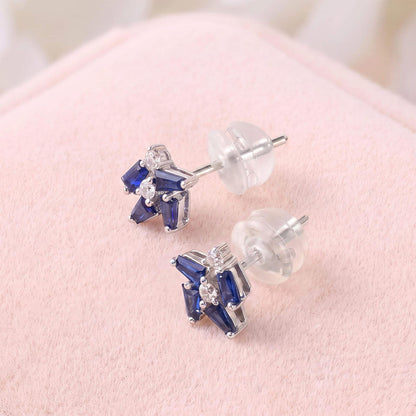 18K Gold Cluster Stud Earrings with Natural Diamonds &amp; Sapphires