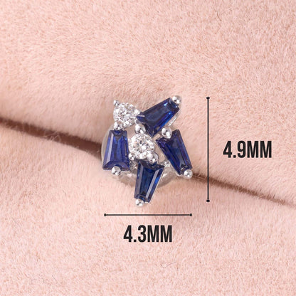 18K Gold Cluster Stud Earrings with Natural Diamonds &amp; Sapphires