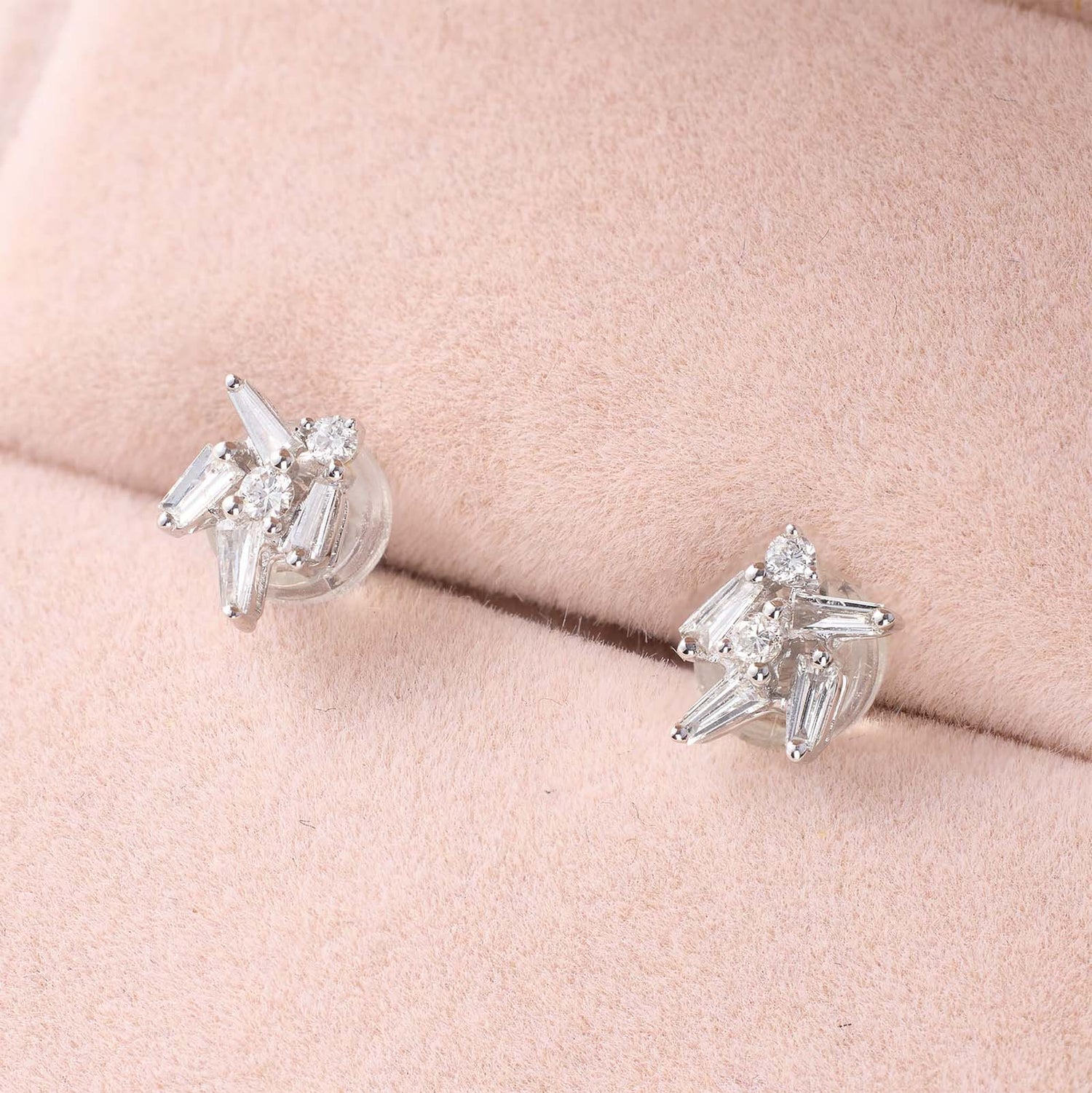 18K Gold Cluster Earring Studs with Natural Diamonds