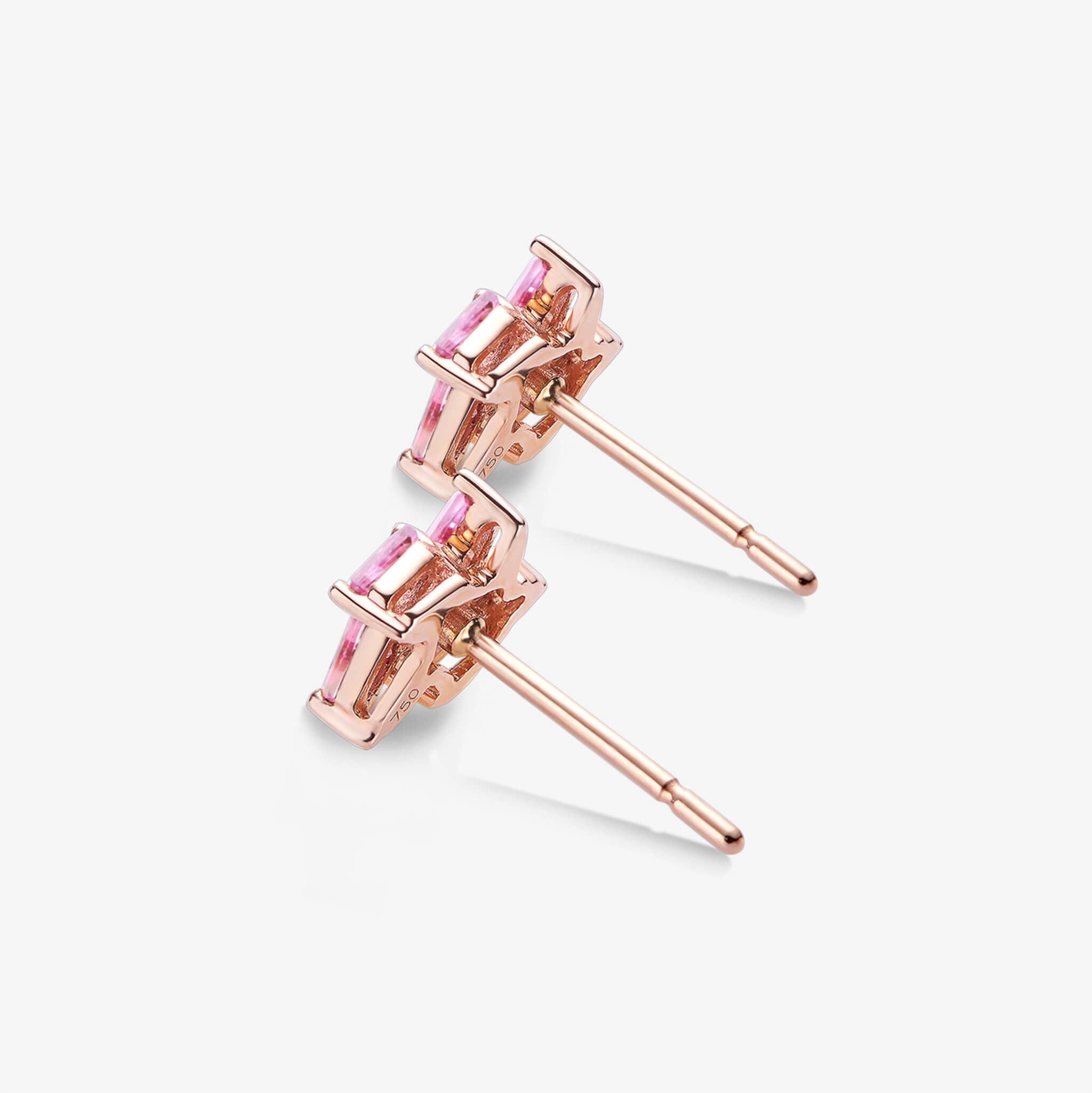 18K Gold Cluster Earring Studs with Natural Diamonds &amp; Pink Sapphires