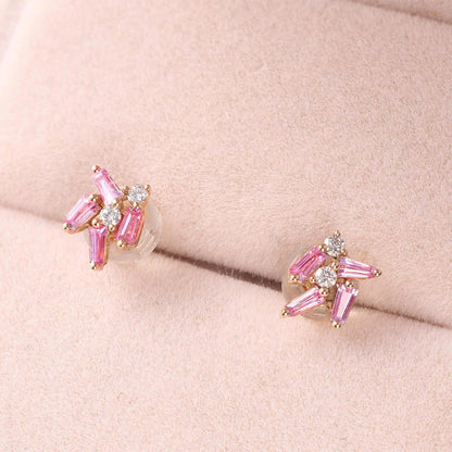 18K Gold Cluster Earring Studs with Natural Diamonds &amp; Pink Sapphires