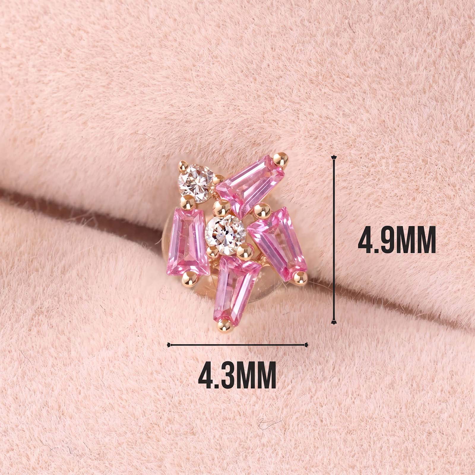 18K Gold Cluster Earring Studs with Natural Diamonds &amp; Pink Sapphires