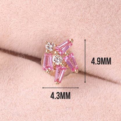 18K Gold Cluster Earring Studs with Natural Diamonds &amp; Pink Sapphires