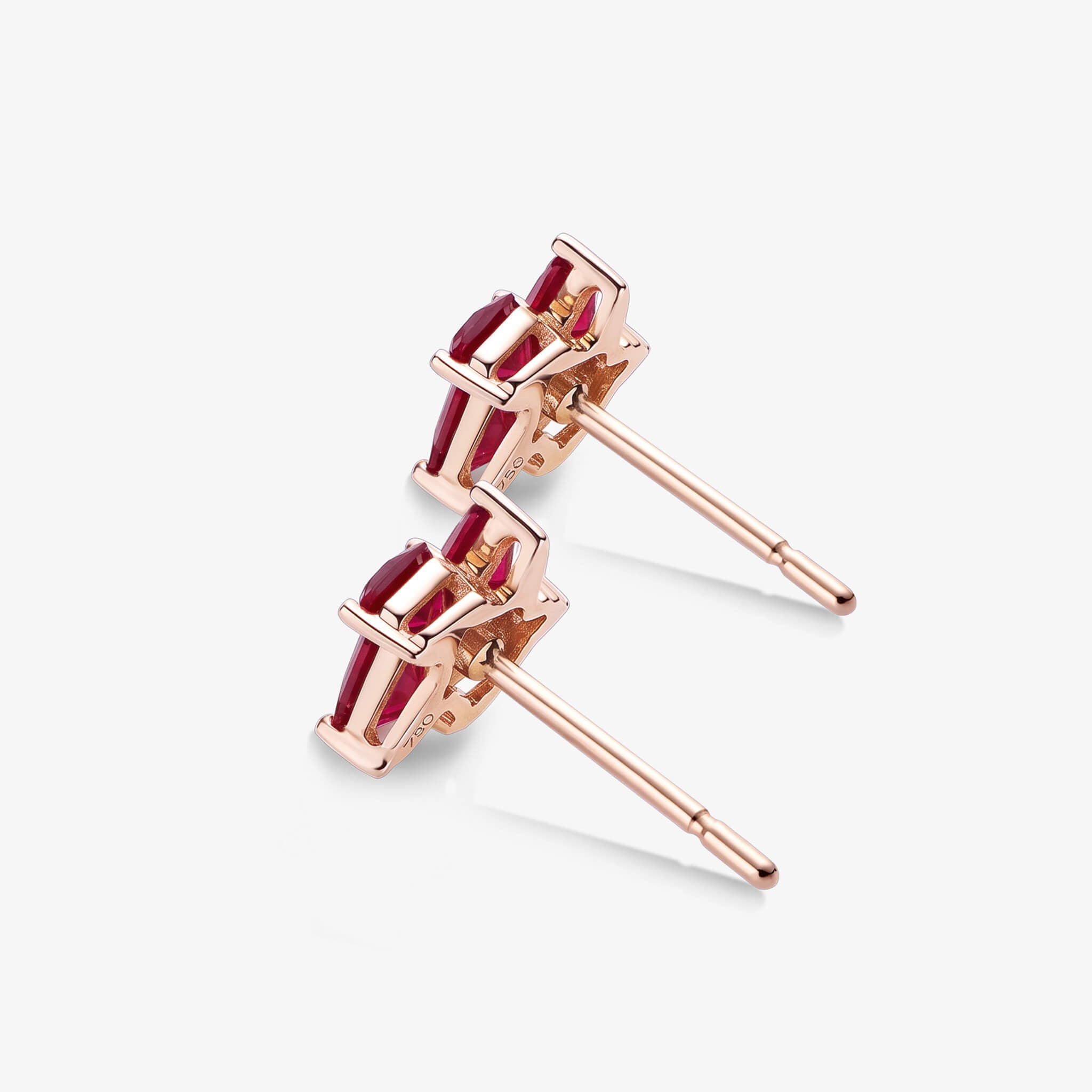 18K Gold Cluster Earring Studs with Natural Diamond &amp; Ruby