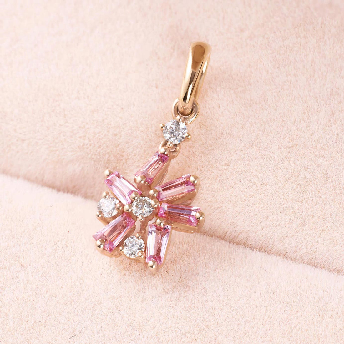 18K Gold Snowflakes Pendant with Diamonds &amp; Pink Sapphires