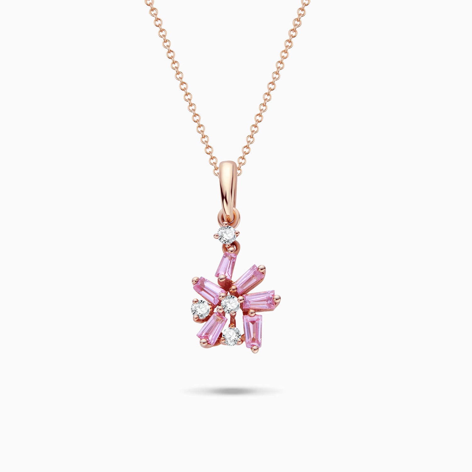 18K Gold Snowflakes Pendant with Diamonds &amp; Pink Sapphires