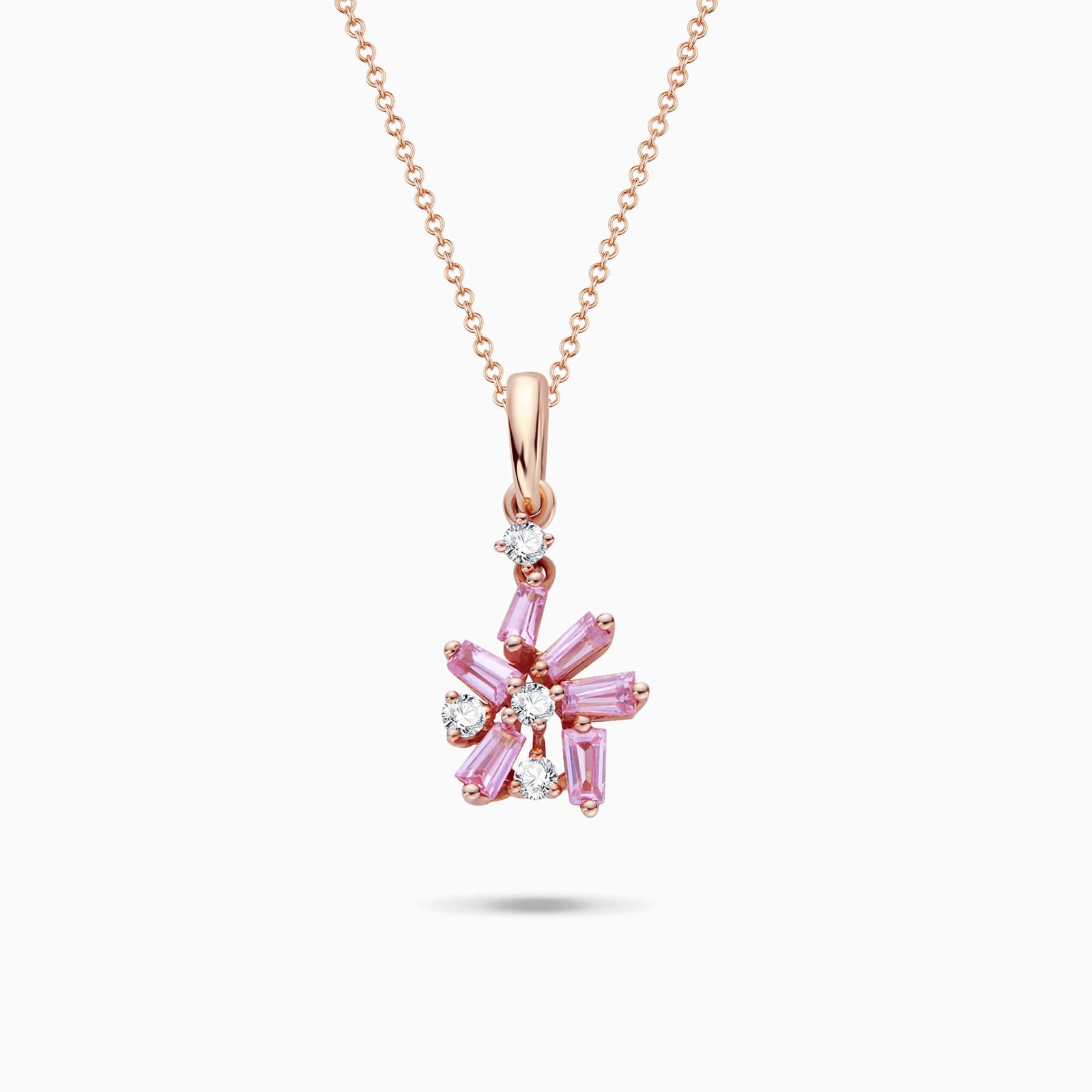 18K Gold Snowflakes Pendant with Diamonds &amp; Pink Sapphires