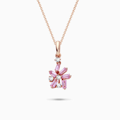 18K Gold Snowflakes Pendant with Diamonds &amp; Pink Sapphires