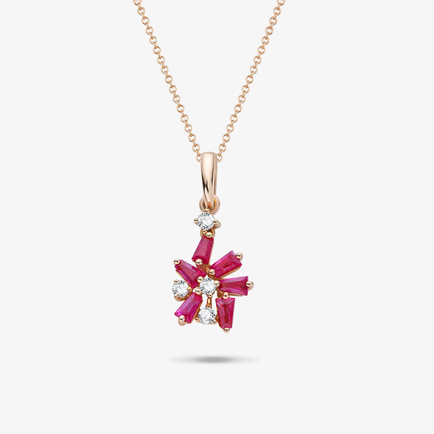 18K Gold Snowflakes Pendant with Diamonds &amp; Rubies