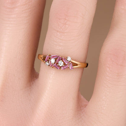 18K Gold Natural Diamond &amp; Pink Sapphire Band Ring - JewelryAndStore