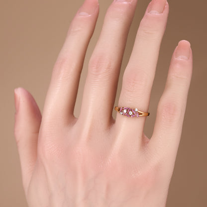 Diamond &amp; Pink Sapphire Band Ring in 18K Gold