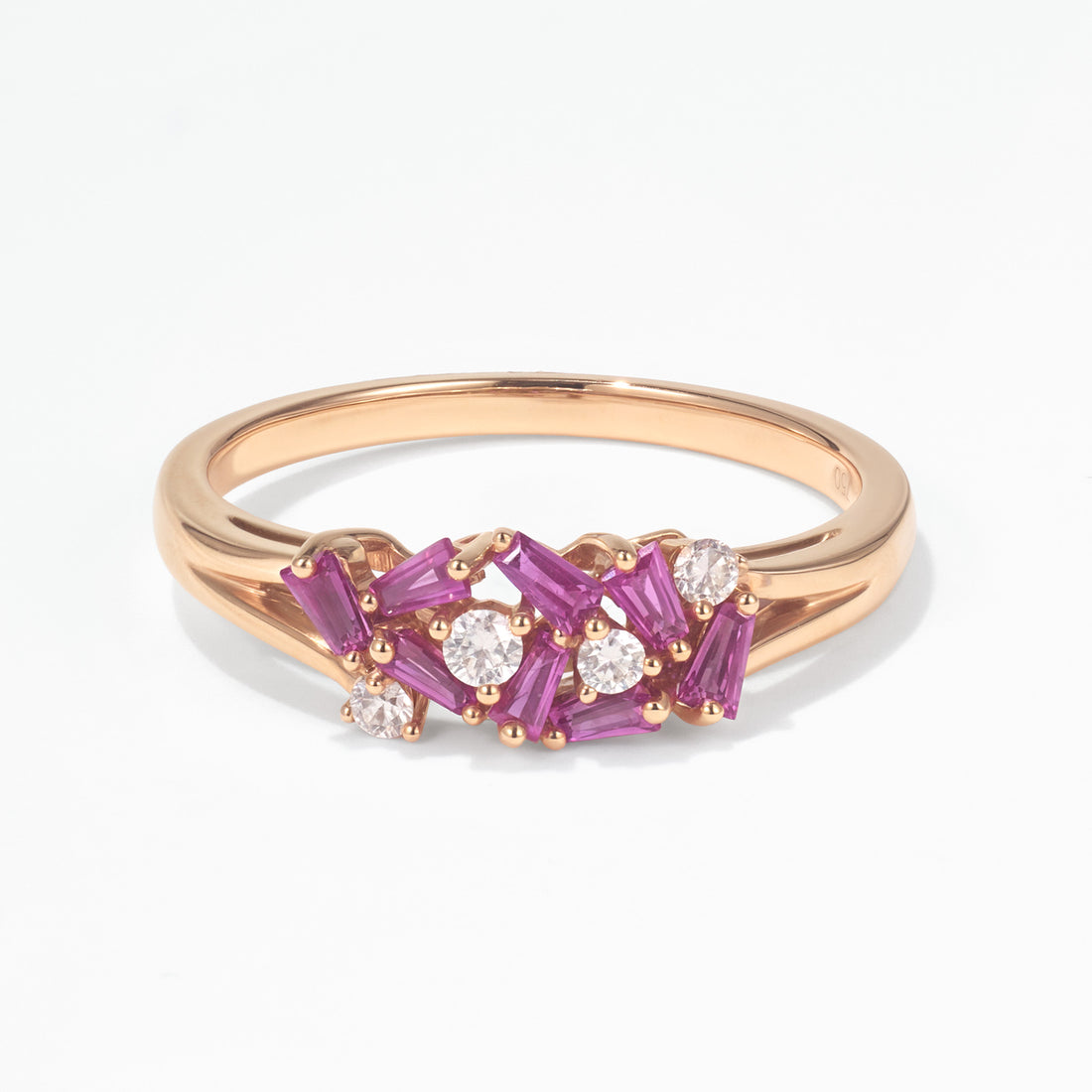 Natural Ruby and Diamond Cluster Ring in 18K Rose Gold - JewelryAndStore