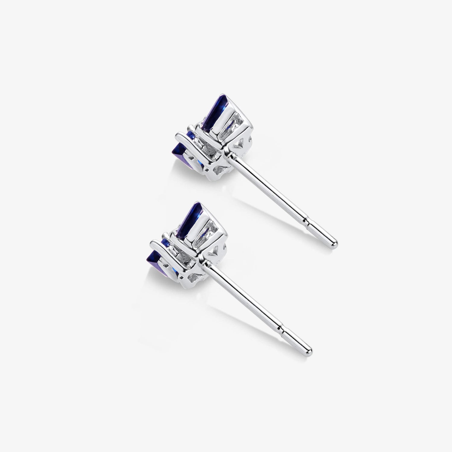 18K Gold Cluster Earring Studs with Natural Diamonds &amp; Blue Sapphires