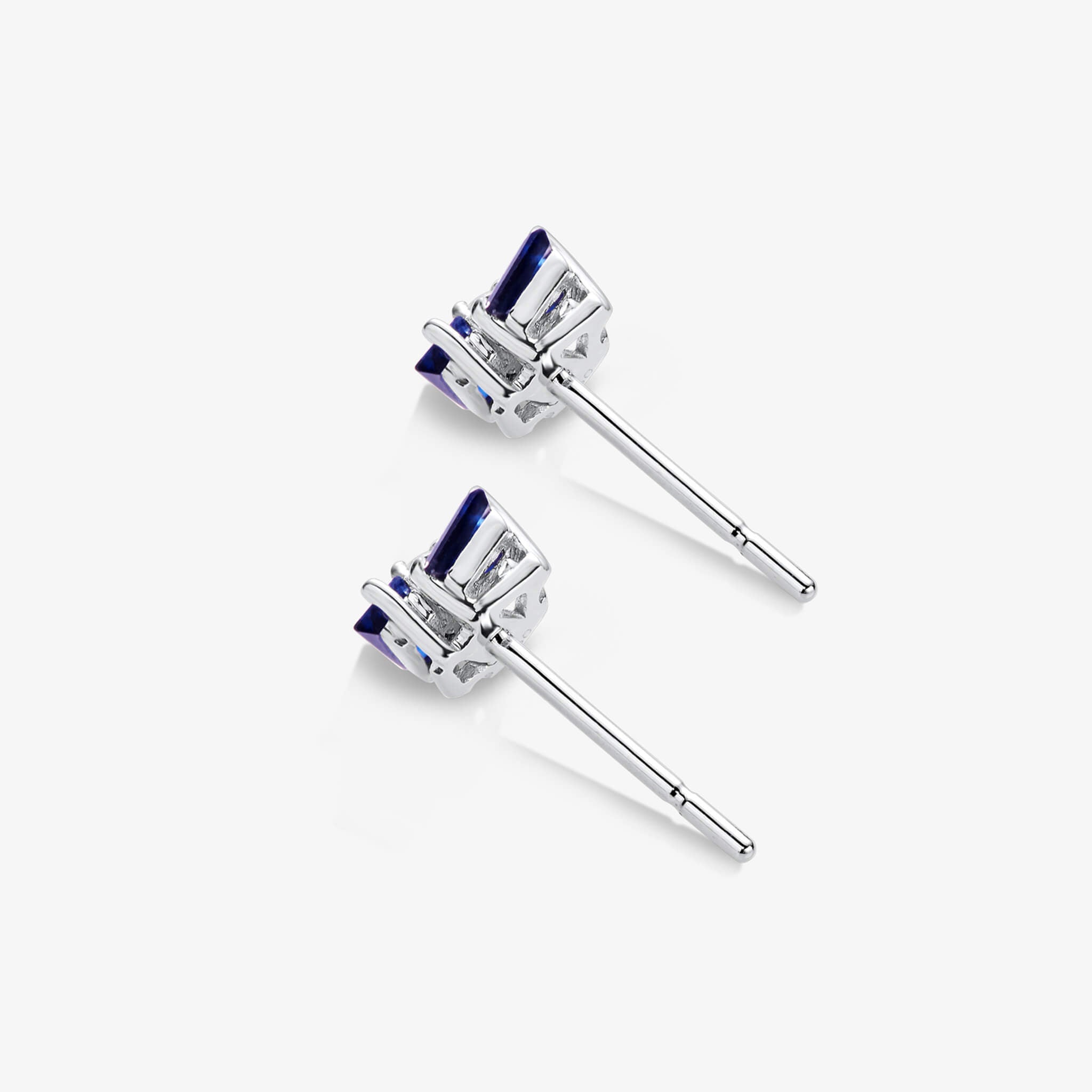 18K Gold Cluster Earring Studs with Natural Diamonds &amp; Blue Sapphires