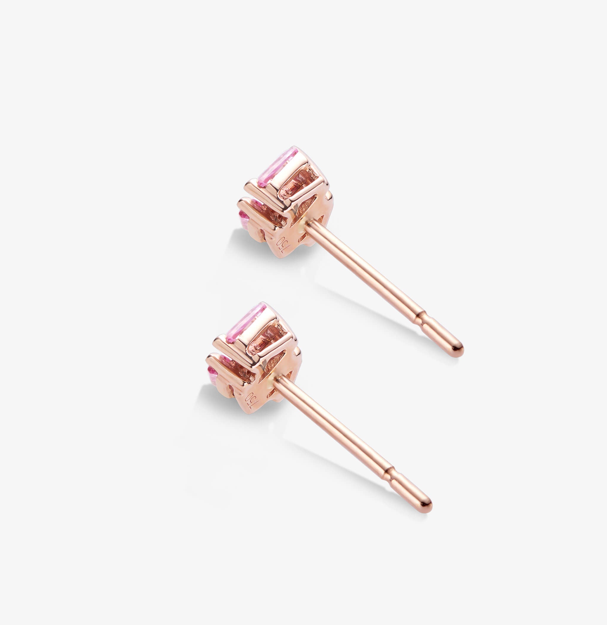 18K Gold Cluster Earring Studs with Natural Diamonds &amp; Pink Sapphires