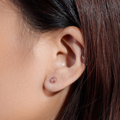 18K Gold Cluster Earring Studs with Natural Diamonds &amp; Pink Sapphires