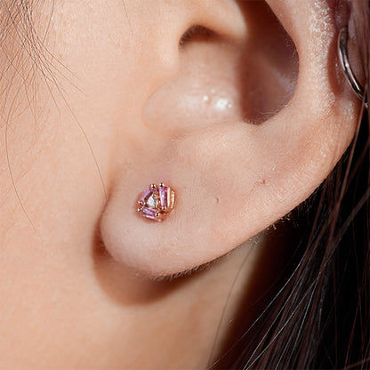 18K Gold Cluster Earring Studs with Natural Diamonds &amp; Pink Sapphires