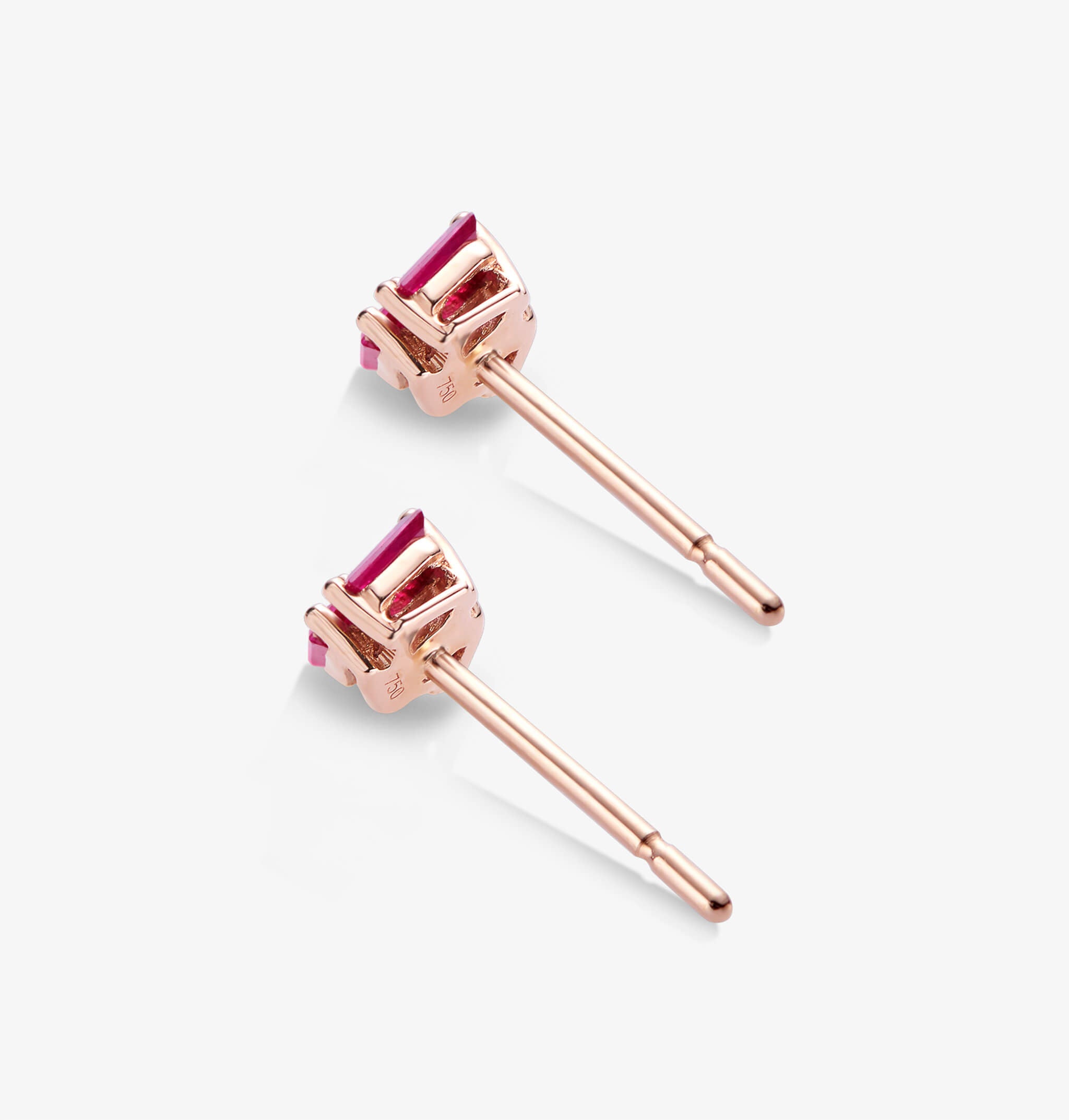 18K Gold Cluster Earring Studs with Natural Diamond &amp; Ruby