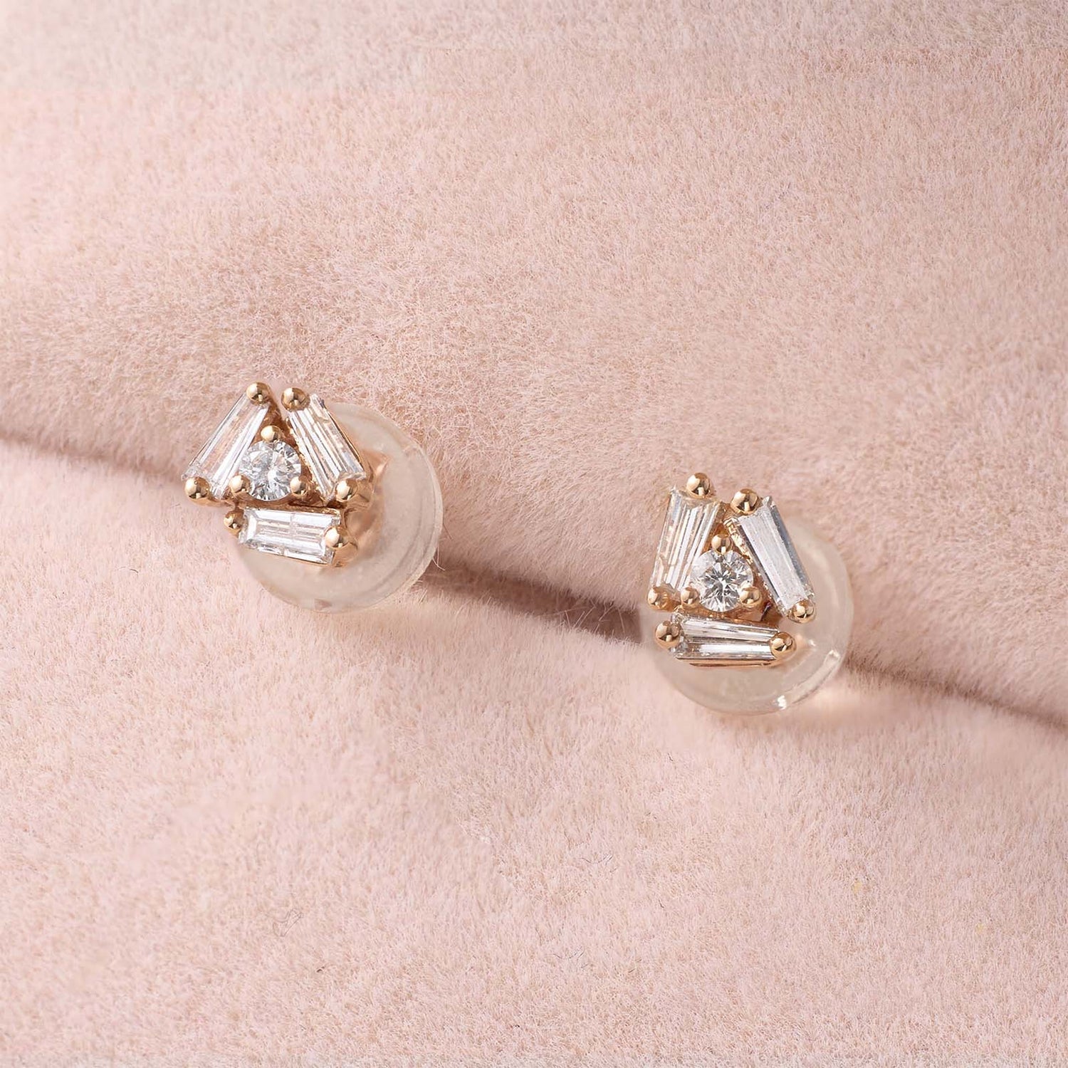 18K Gold Cluster Earring Studs with Natural Diamonds