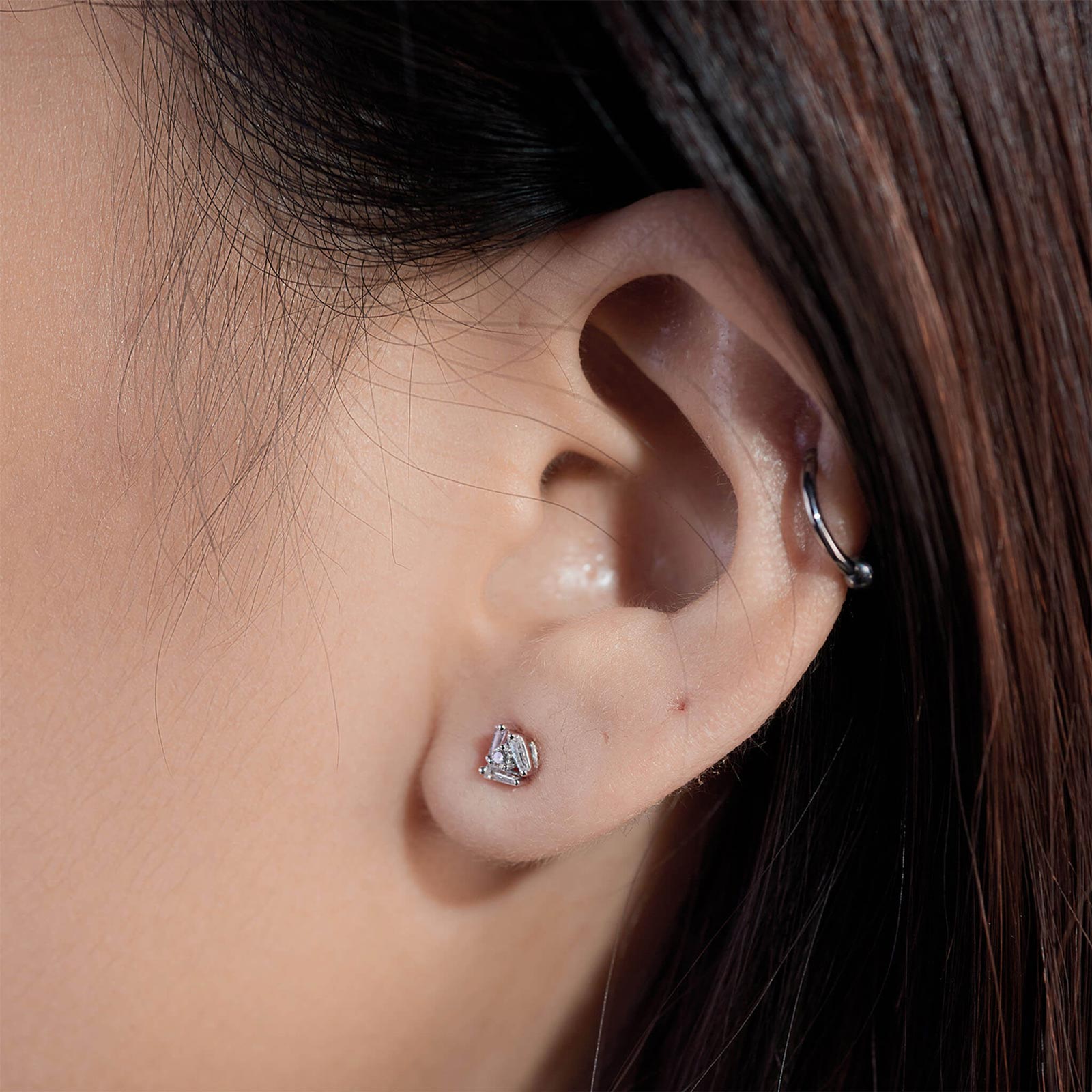 18K Gold Cluster Earring Studs with Natural Diamonds
